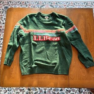 L.L. Bean Dark Green Crewneck Sweater with Stripes